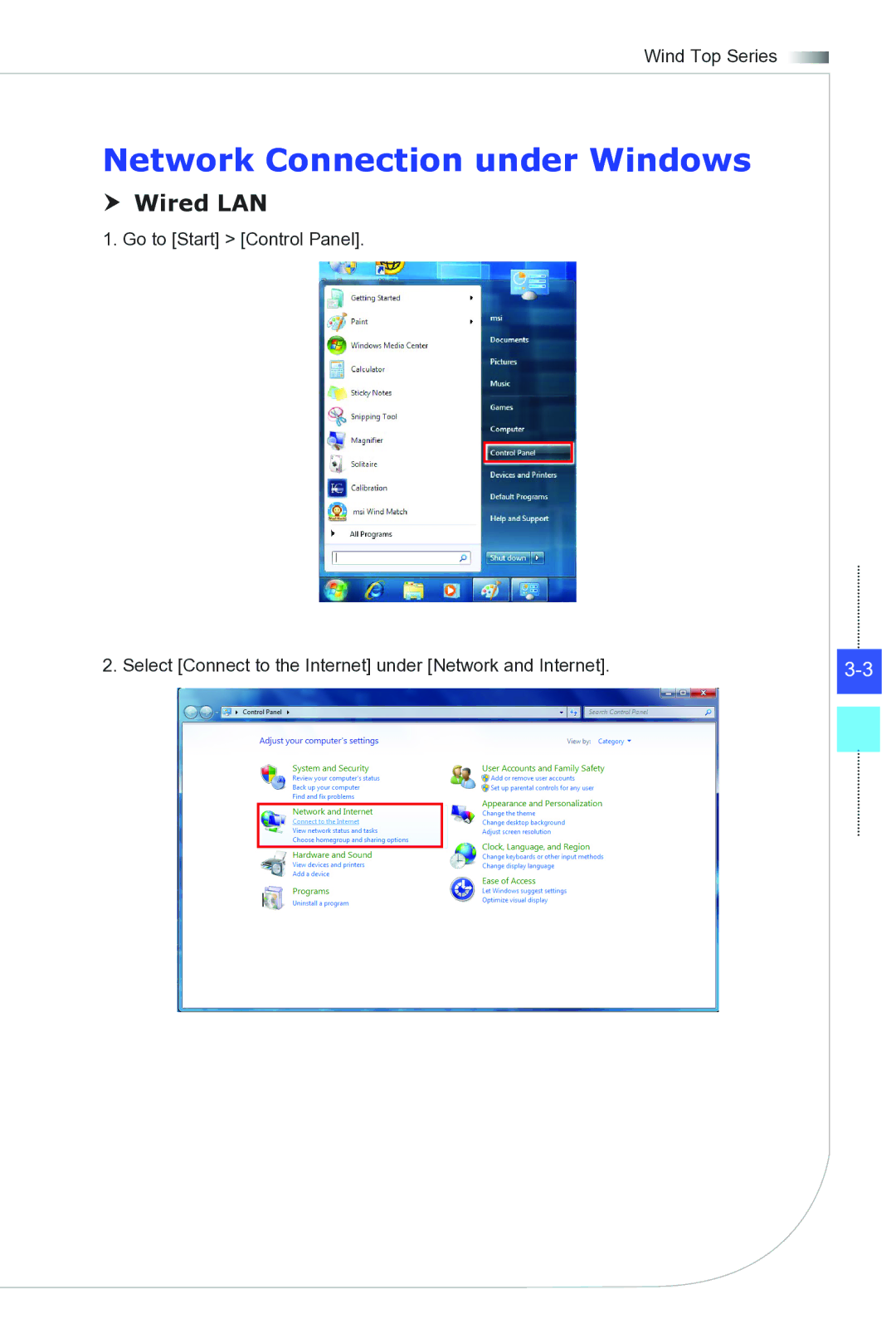 MSI Wind-Top-AP2021 manual Network Connection under Windows,  Wired LAN 