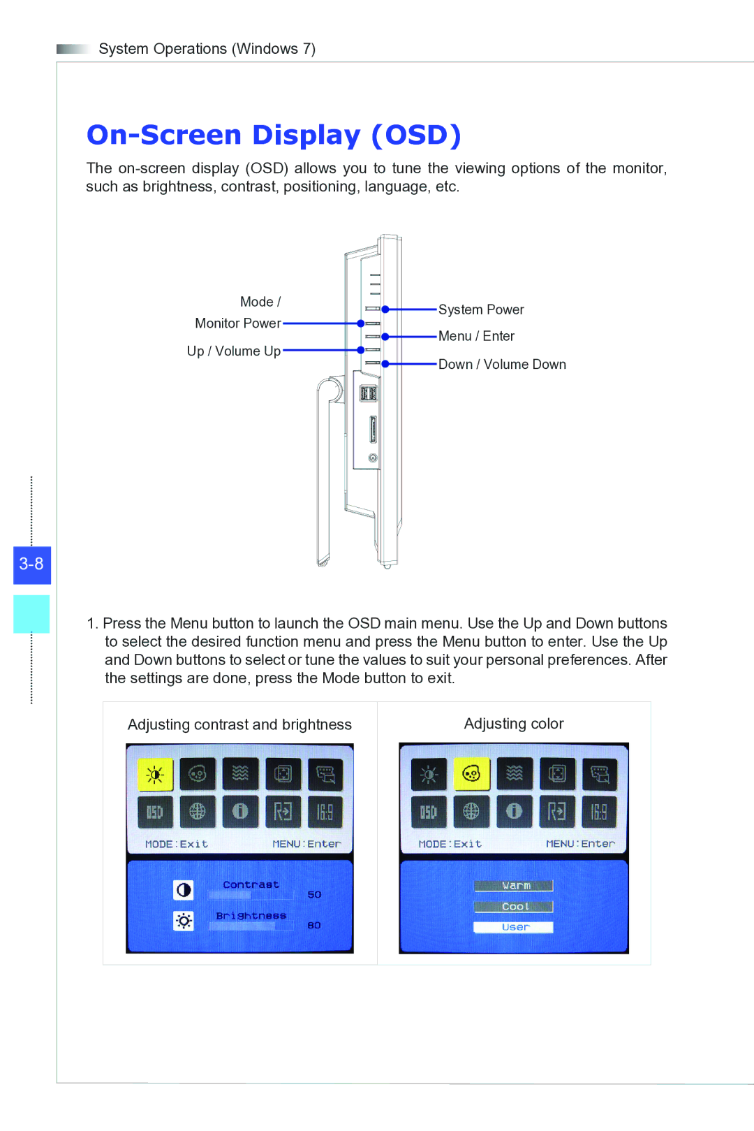 MSI Wind-Top-AP2021 manual On-Screen Display OSD 