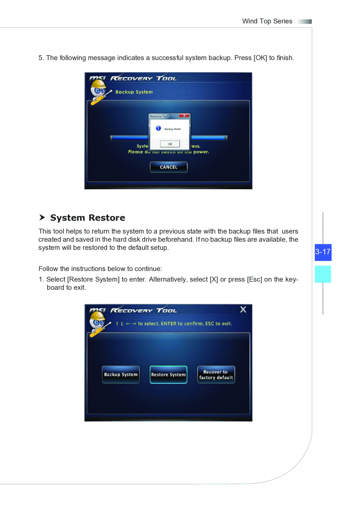 MSI Wind-Top-AP2021 manual  System Restore 