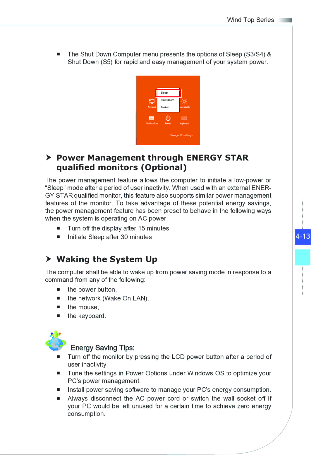 MSI Wind-Top-AP2021 manual  Waking the System Up 