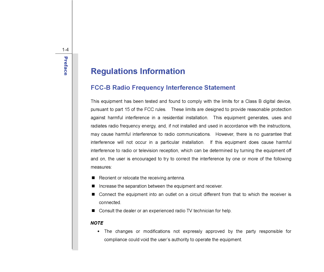 MSI WindPad 110W manual Regulations Information, FCC-B Radio Frequency Interference Statement 