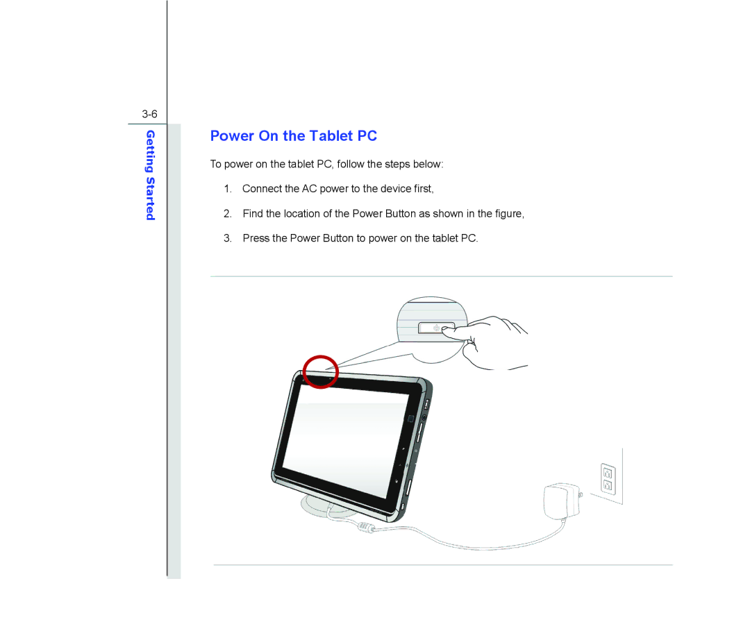 MSI WindPad 110W manual Power On the Tablet PC 