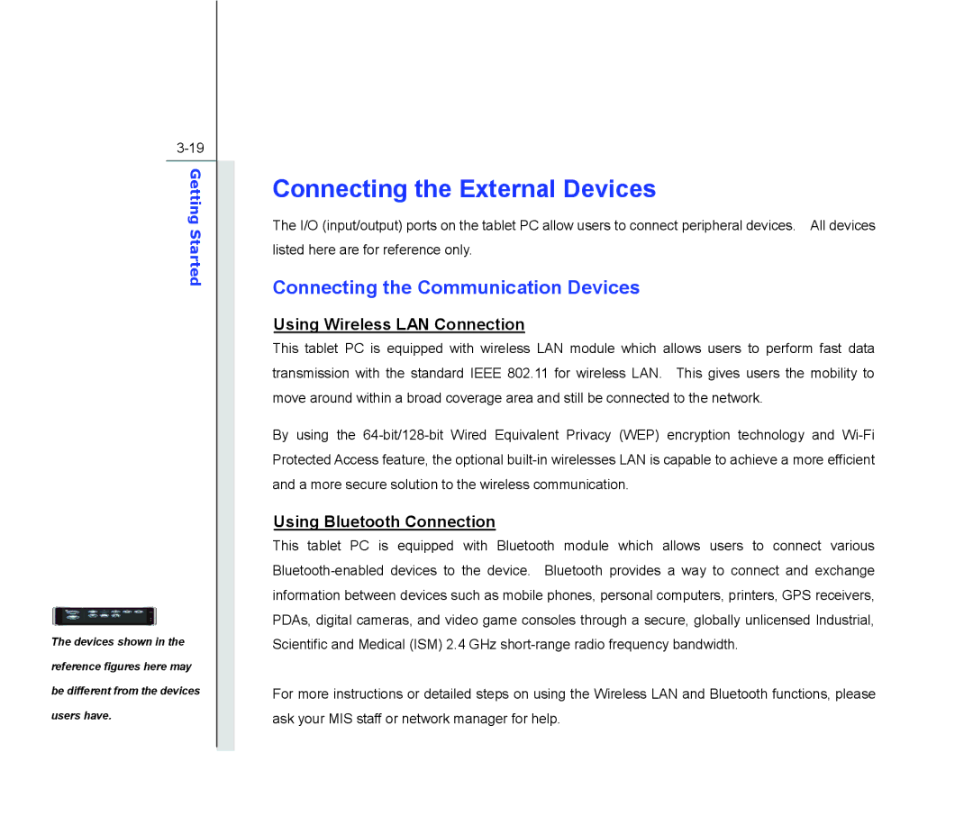 MSI WindPad 110W Connecting the External Devices, Connecting the Communication Devices, Using Wireless LAN Connection 