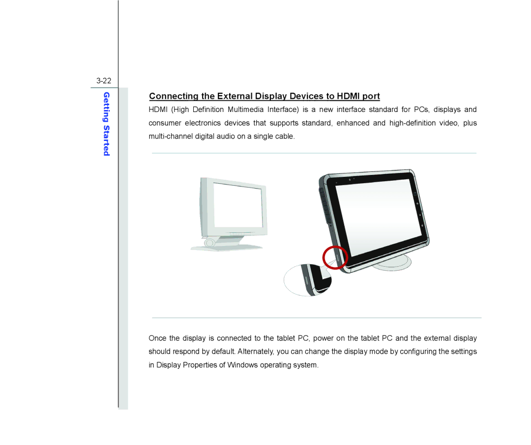 MSI WindPad 110W manual Connecting the External Display Devices to Hdmi port 