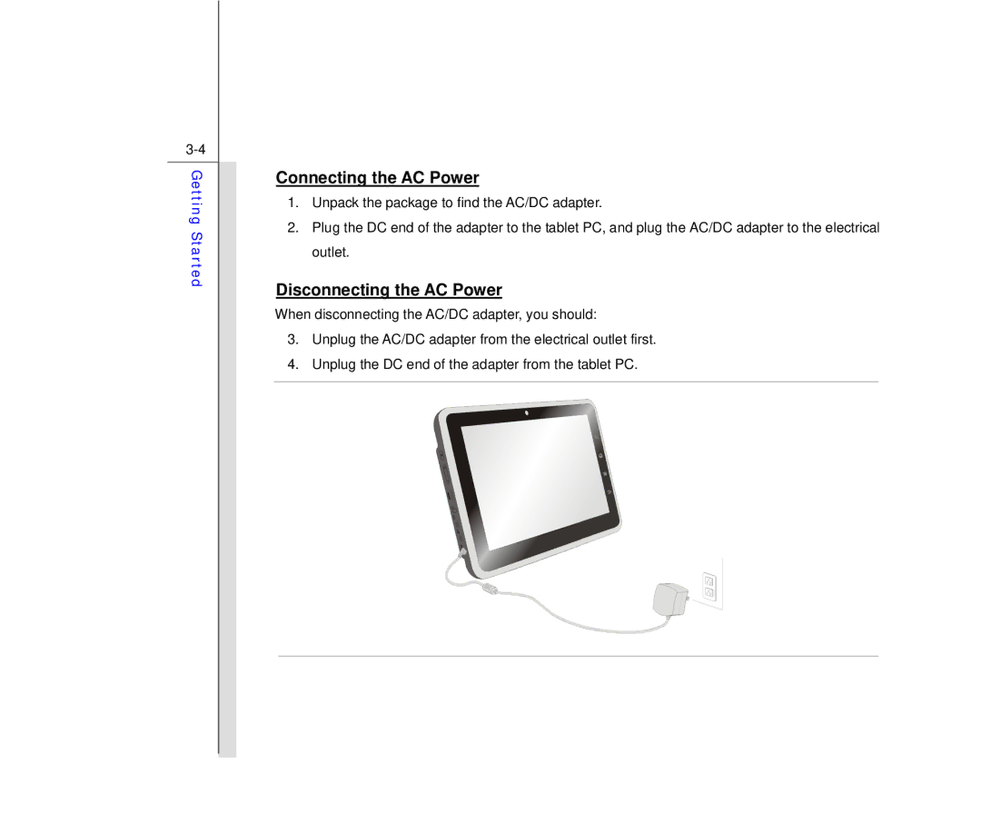 MSI WindPad Enjoy 10 Plus manual Connecting the AC Power, Disconnecting the AC Power 