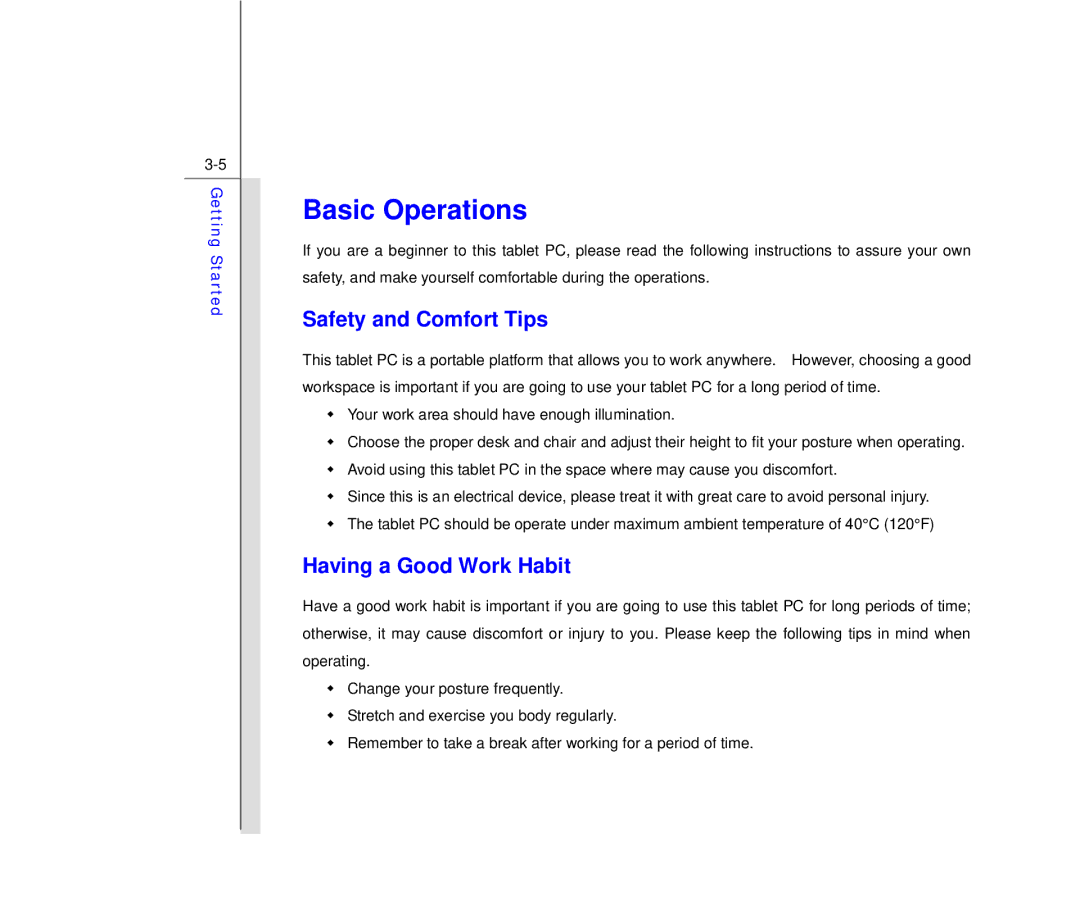 MSI WindPad Enjoy 10 Plus manual Basic Operations, Safety and Comfort Tips, Having a Good Work Habit 