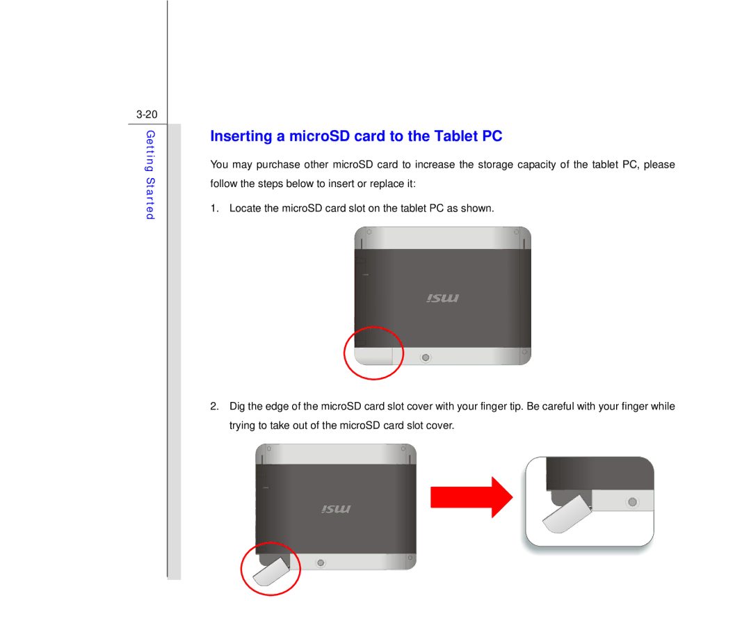 MSI WindPad Enjoy 10 Plus manual Inserting a microSD card to the Tablet PC 