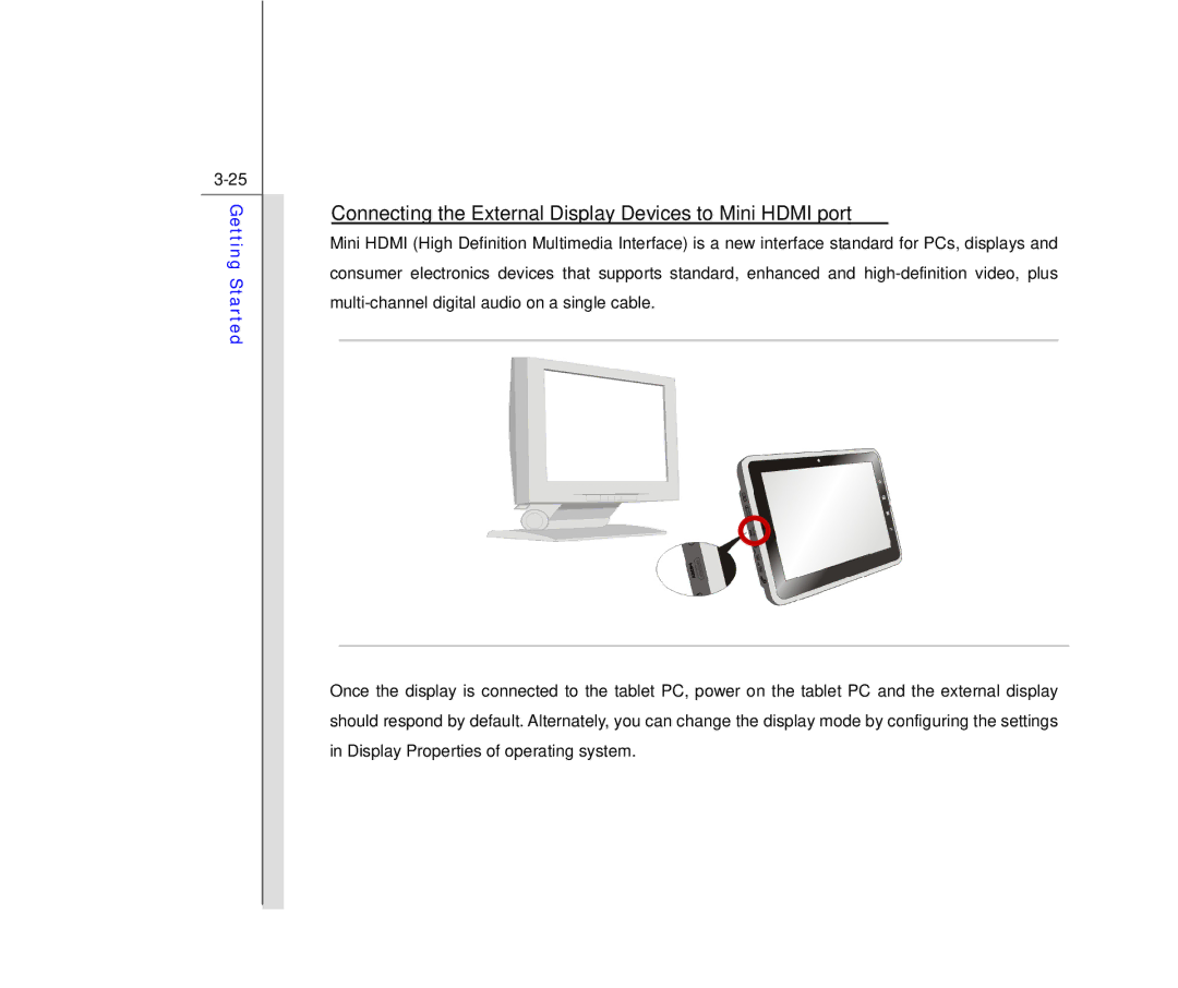 MSI WindPad Enjoy 10 Plus manual Connecting the External Display Devices to Mini Hdmi port 