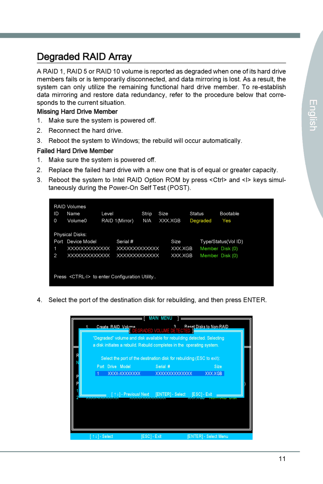 MSI X79A-GD45 manual Degraded RAID Array, Disk / Volume Information 