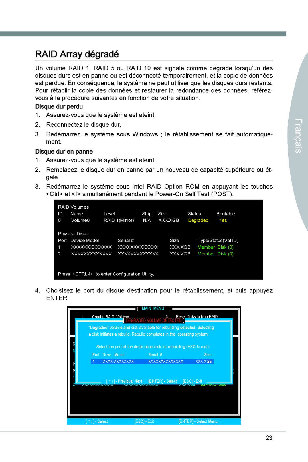 MSI X79A-GD45 manual RAID Array dégradé, Enter 