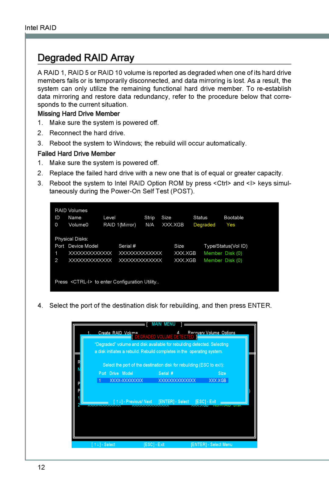 MSI Z68A-GD55 (B3) manual Degraded RAID Array, Main Menu 