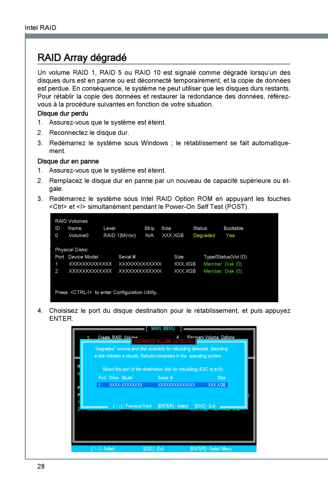 MSI Z68A-GD55 (B3) manual RAID Array dégradé, Enter 