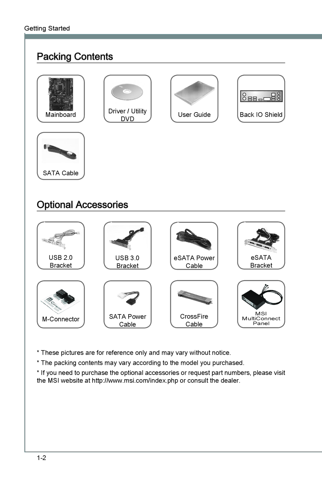 MSI Z77A-G41 manual Packing Contents, Optional Accessories 