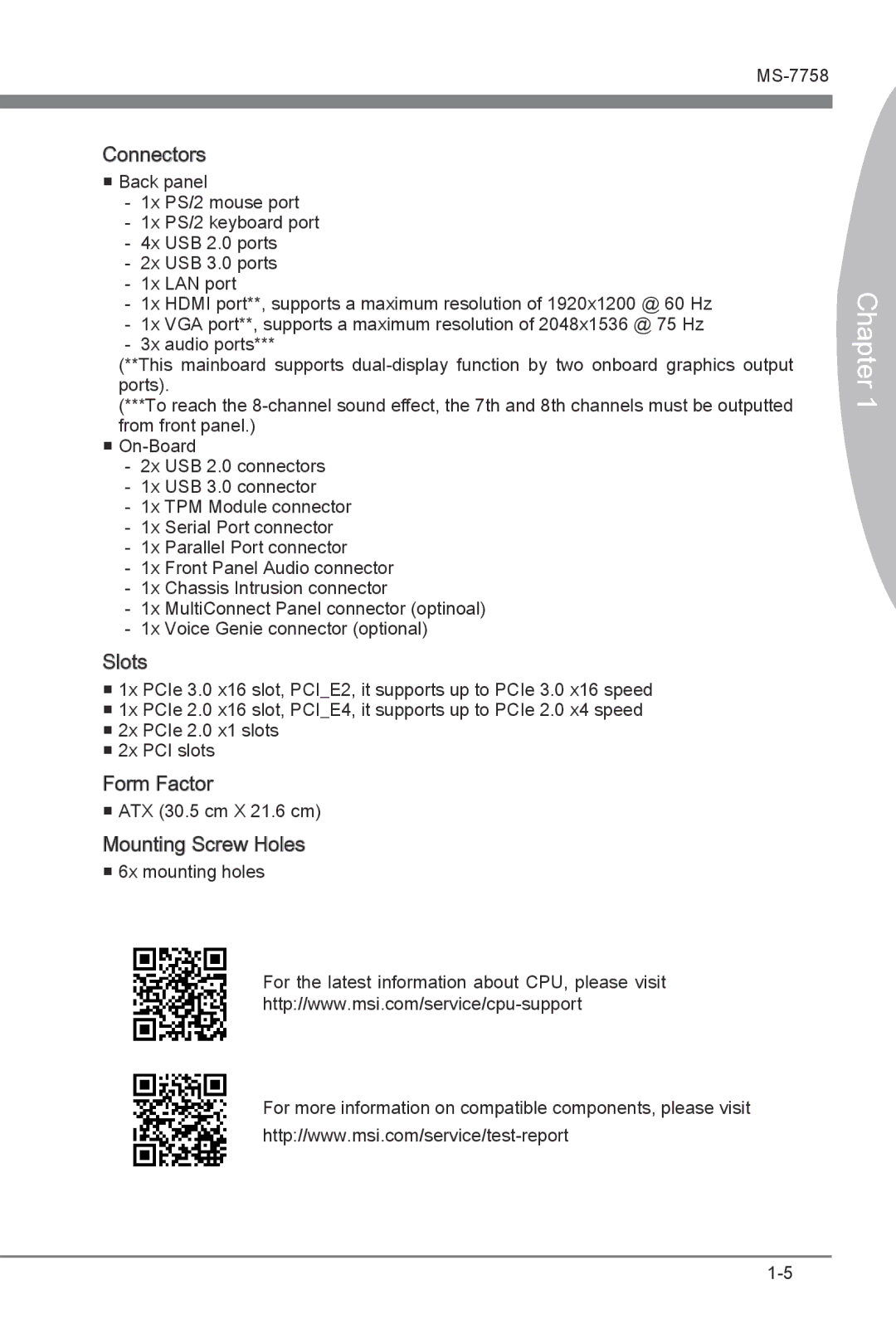 MSI Z77A-G41 manual Form Factor 