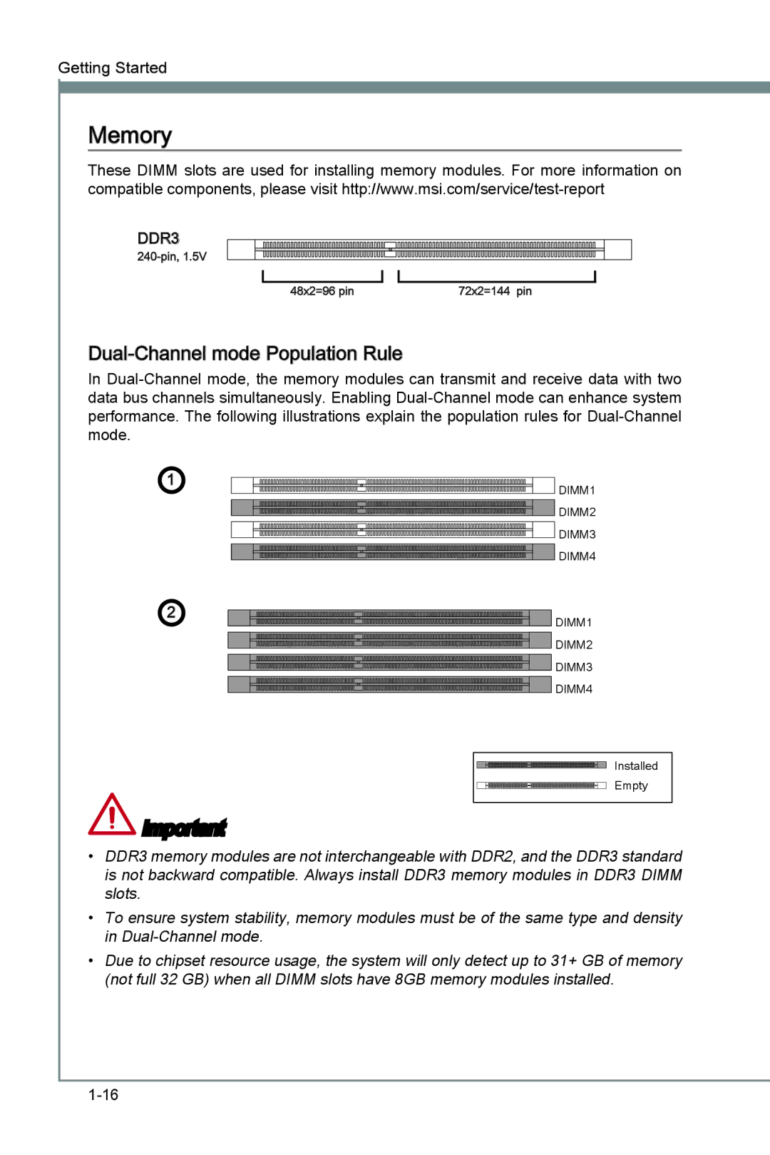 MSI Z77A-G41 manual Memory, Dual -Channel mode Population Rule 