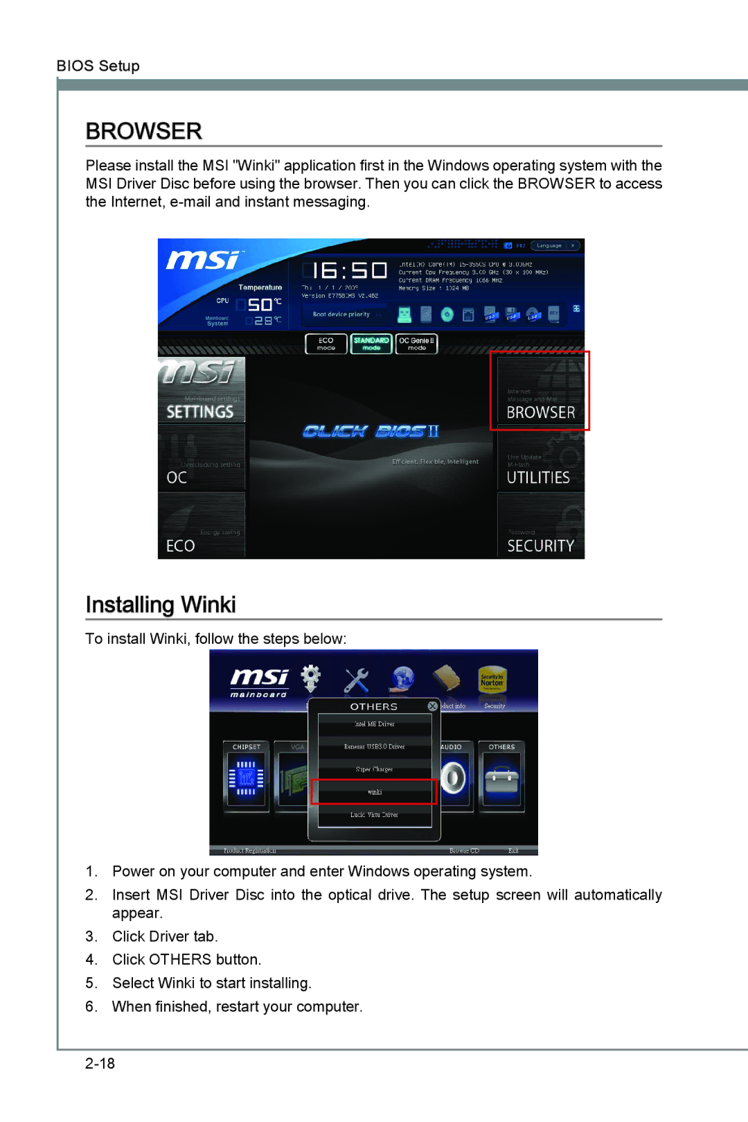 MSI Z77A-G41 manual Browser, Installing Winki 