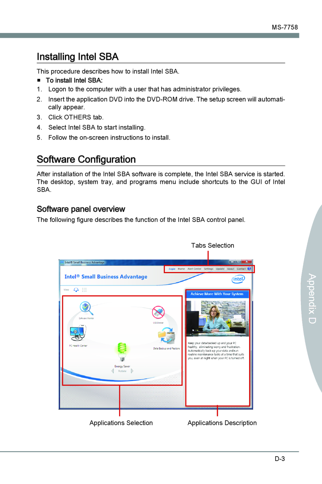 MSI Z77A-G41 manual Installing Intel SBA, Append 