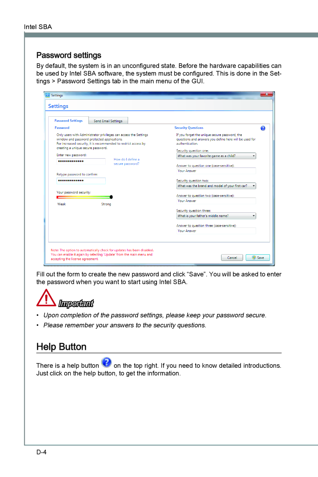 MSI Z77A-G41 manual Help Button, Password settings 