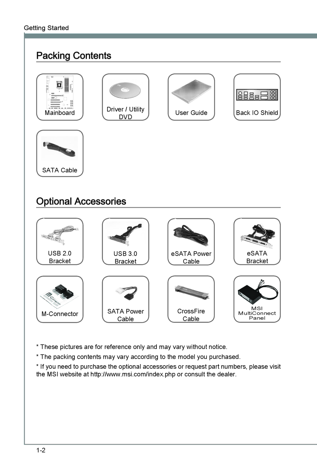 MSI Z77A-G43 manual Packing Contents, Optional Accessories 