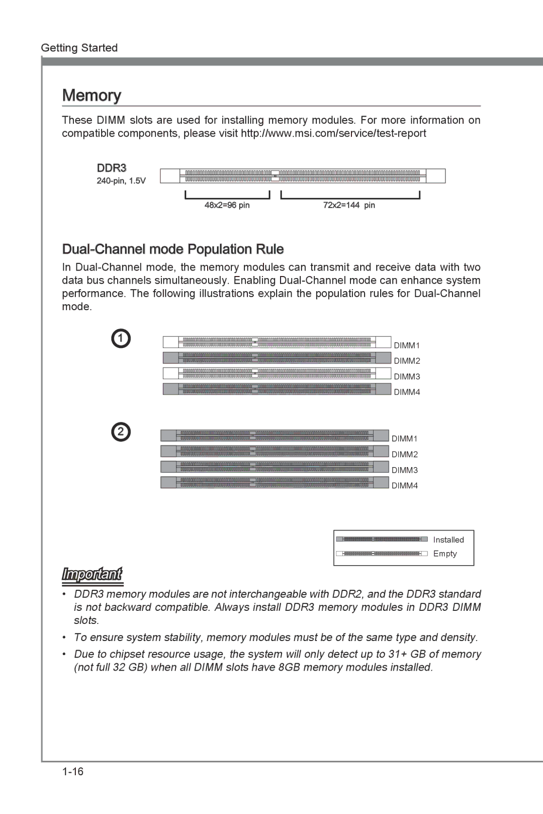 MSI Z77A-G43 manual Memory, Dual -Channel mode Population Rule 