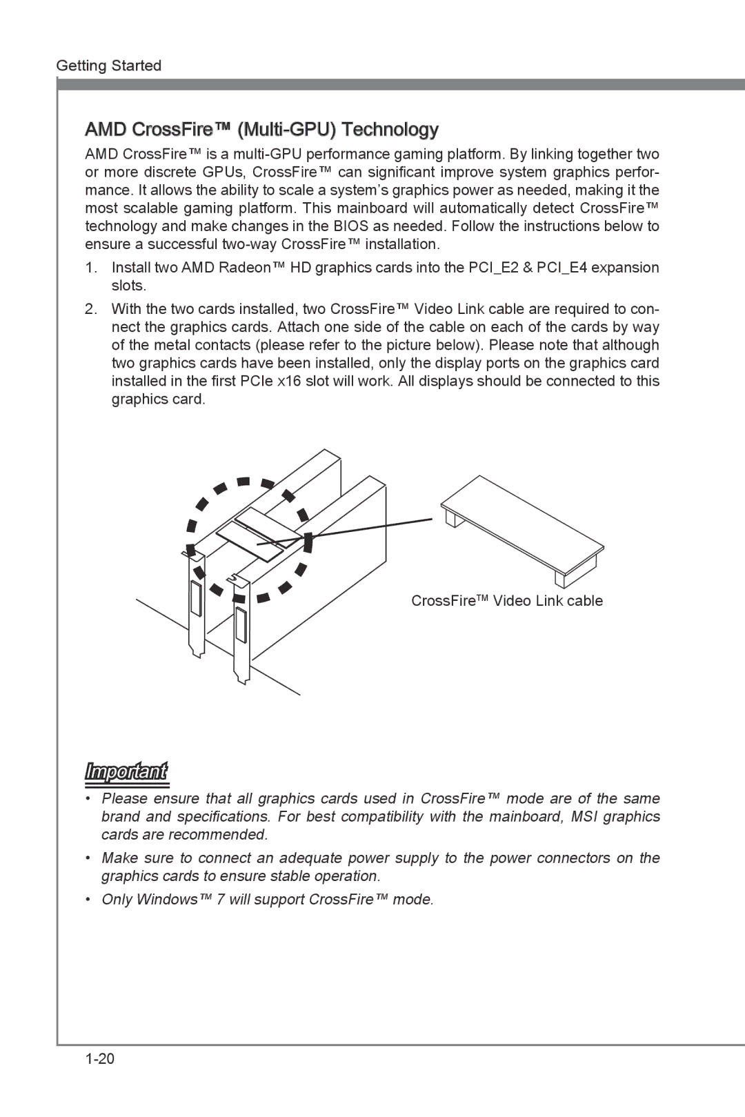 MSI Z77A-G43 manual AMD CrossFire Multi -GPU Technology 