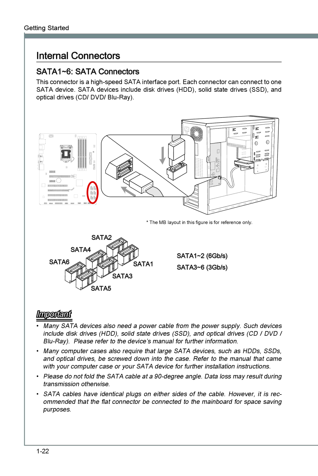 MSI Z77A-G43 manual Internal Connectors, SATA1~6 Sata Connectors 