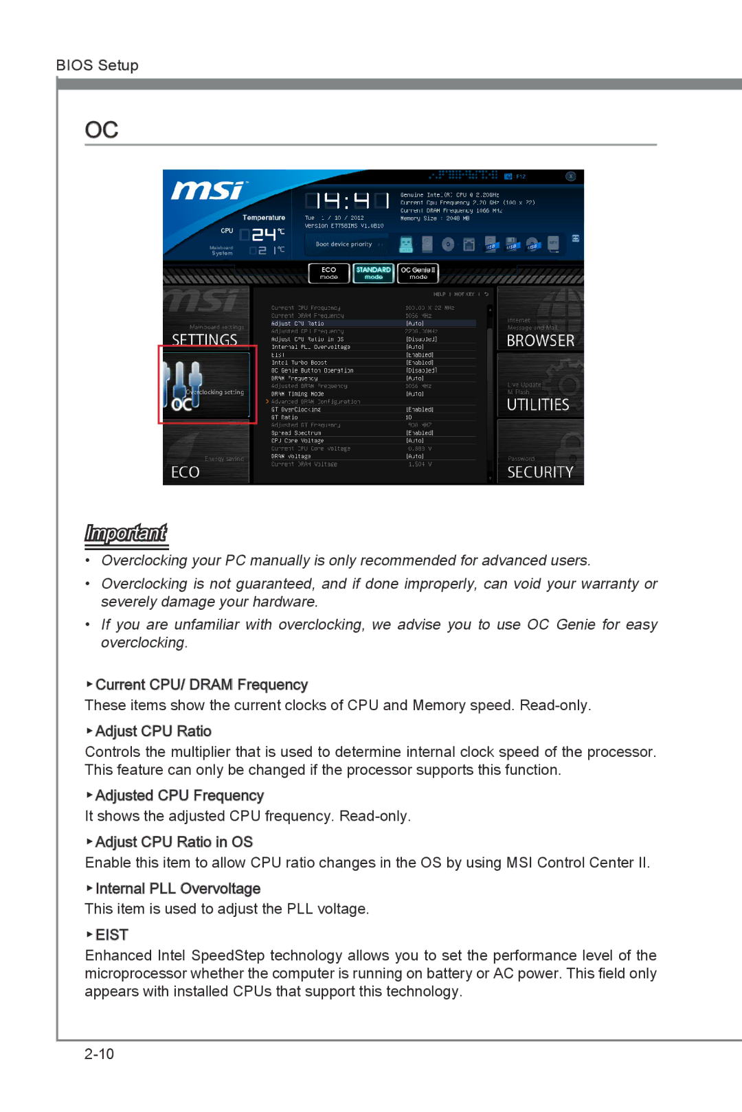 MSI Z77A-G43 manual Eist 