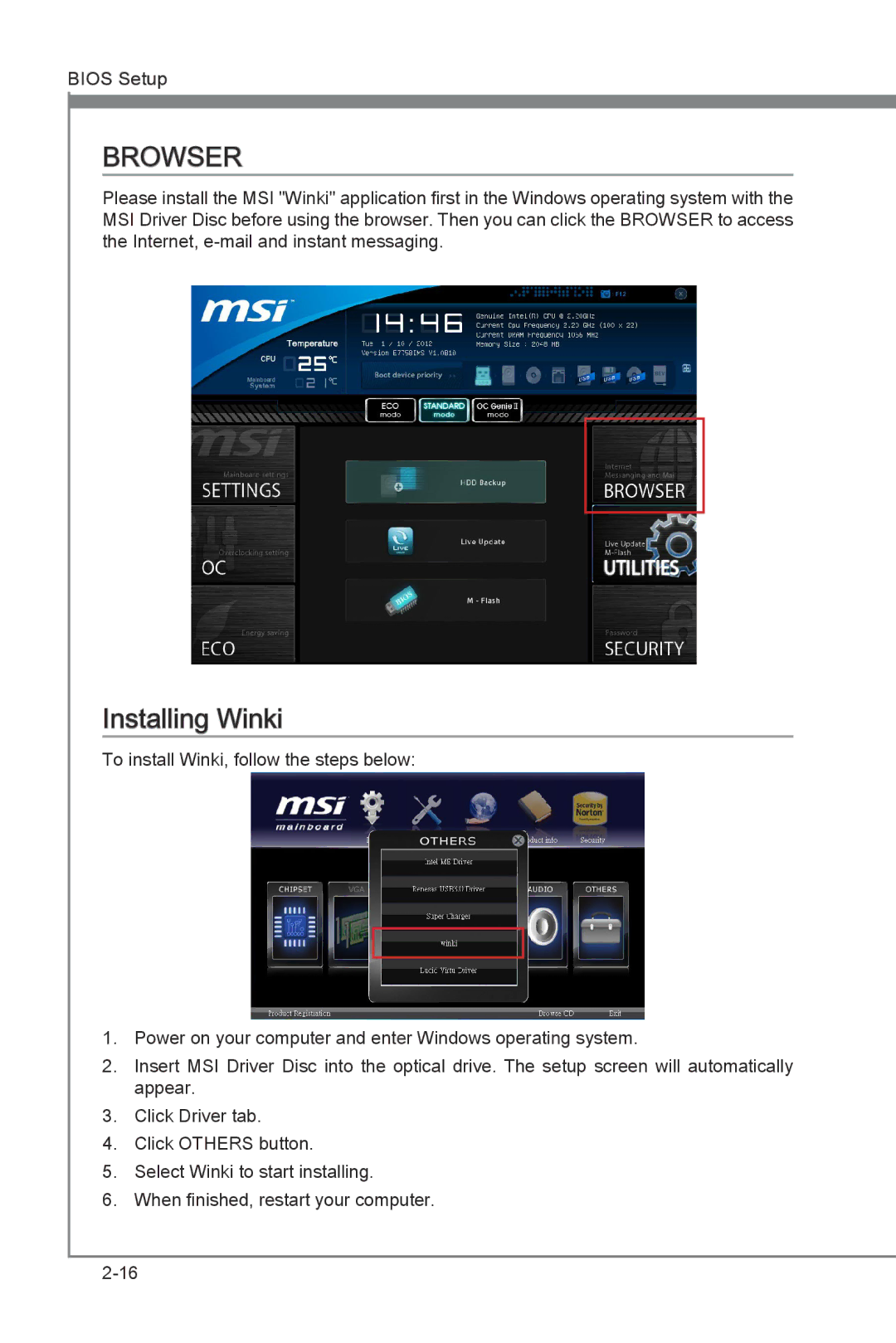 MSI Z77A-G43 manual Browser, Installing Winki 