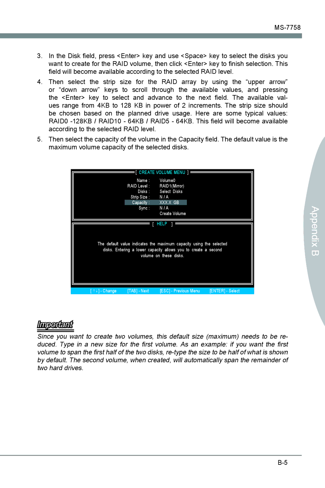 MSI Z77A-G43 manual RAID array by using the upper arrow 