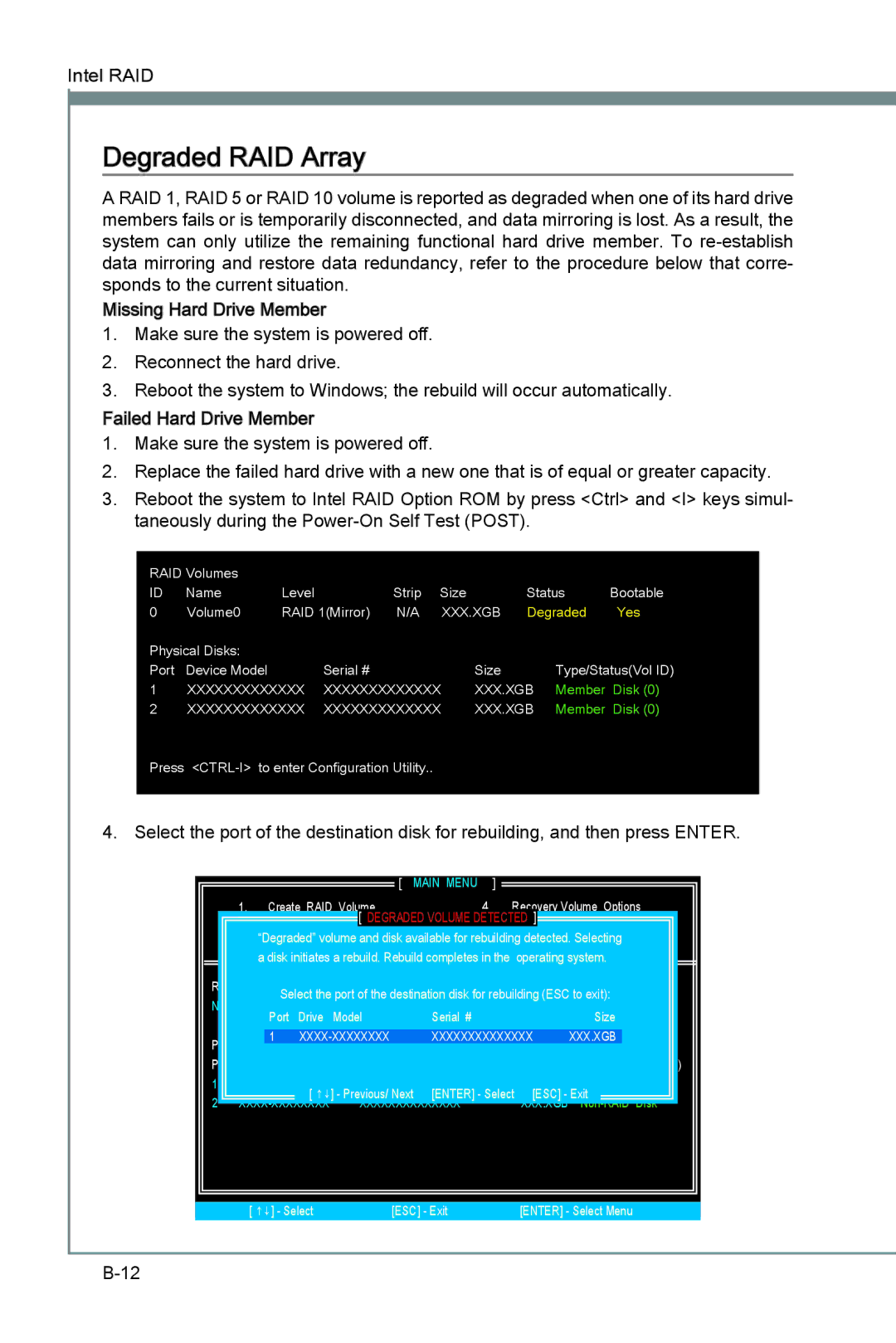 MSI Z77A-G43 manual Degraded RAID Array, Main Menu 