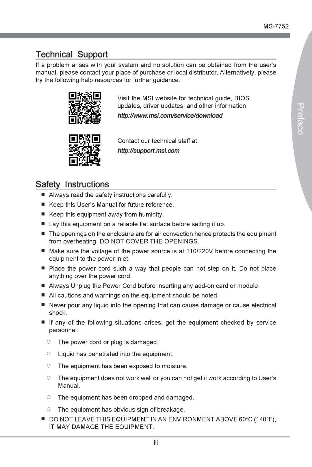 MSI Z77A-G45 Thunderbolt manual Preface 