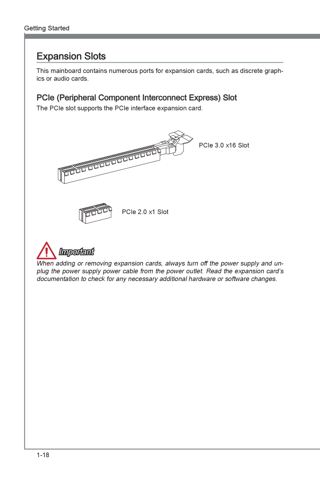 MSI Z77A-G45 Thunderbolt manual Expansion Slots, PCIe Peripheral Component Interconnect Express Slot 