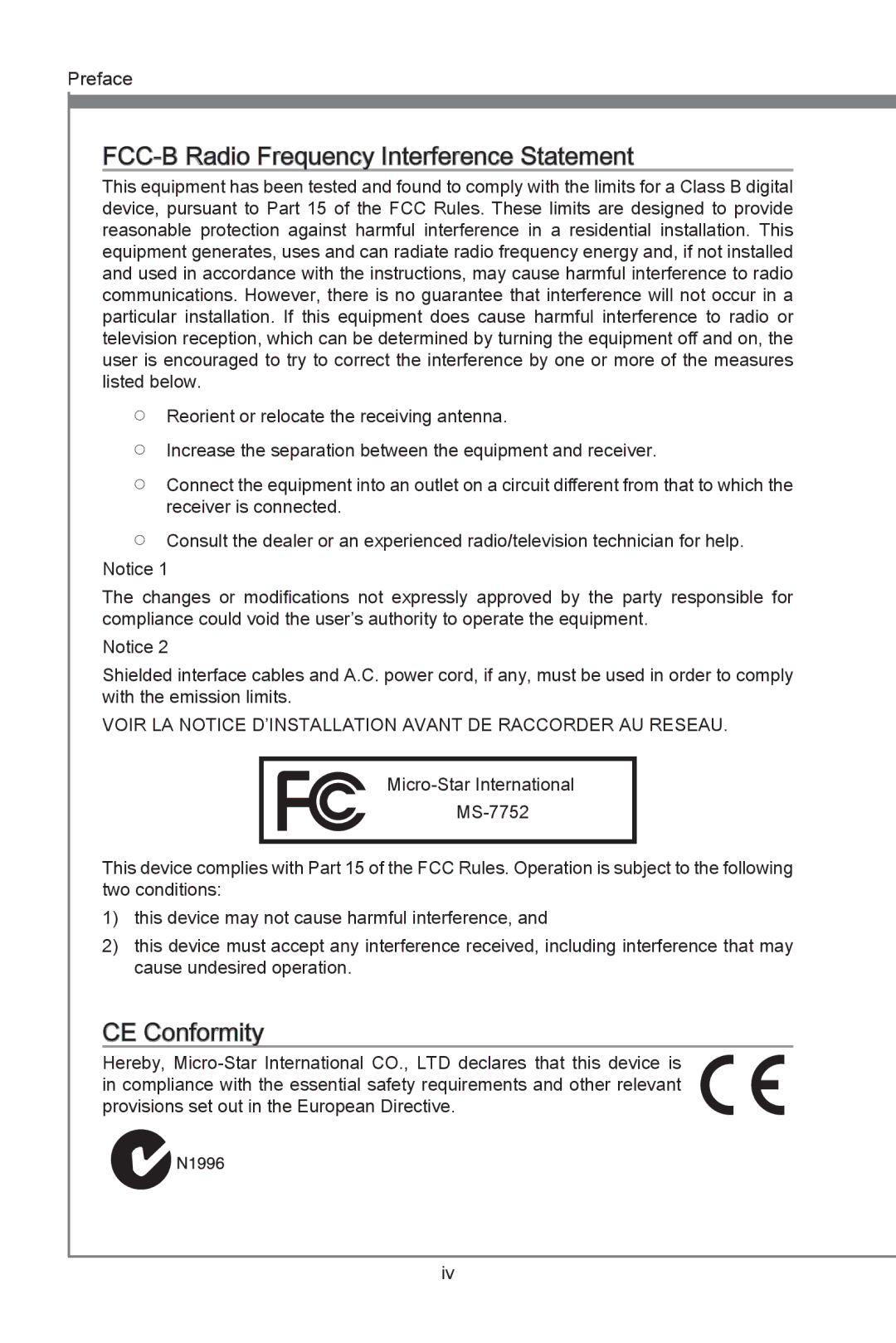 MSI Z77A-G45 Thunderbolt manual CE Conformity 