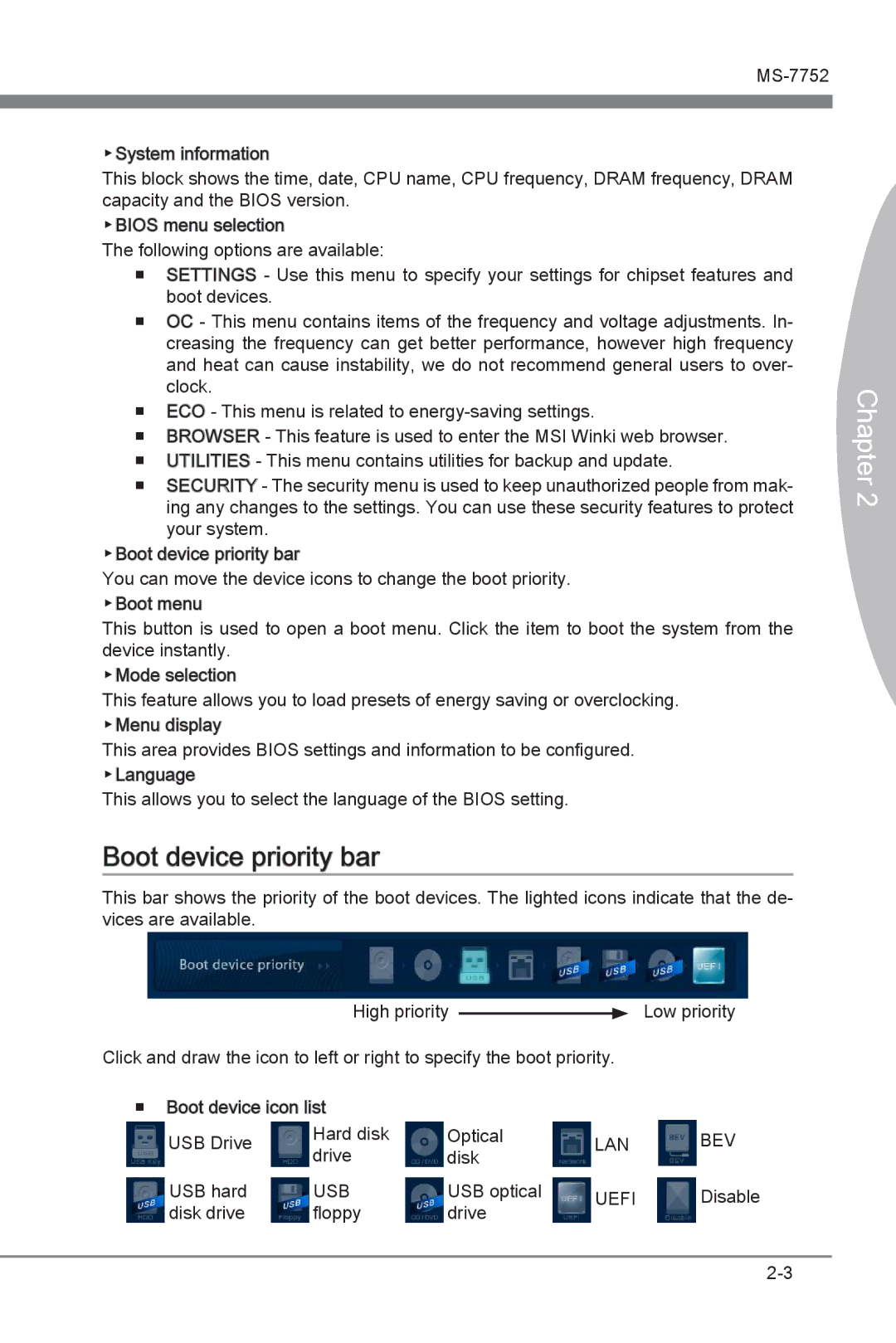 MSI Z77A-G45 Thunderbolt manual Boot device priority bar 