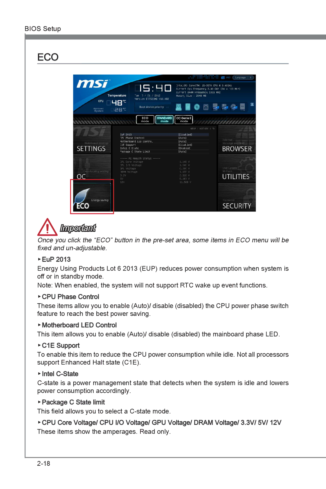 MSI Z77A-G45 Thunderbolt manual Eco 