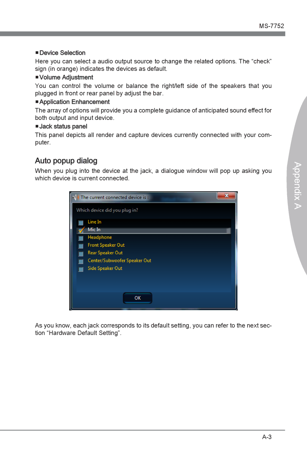 MSI Z77A-G45 Thunderbolt manual Ix a Append, Auto popup dialog 