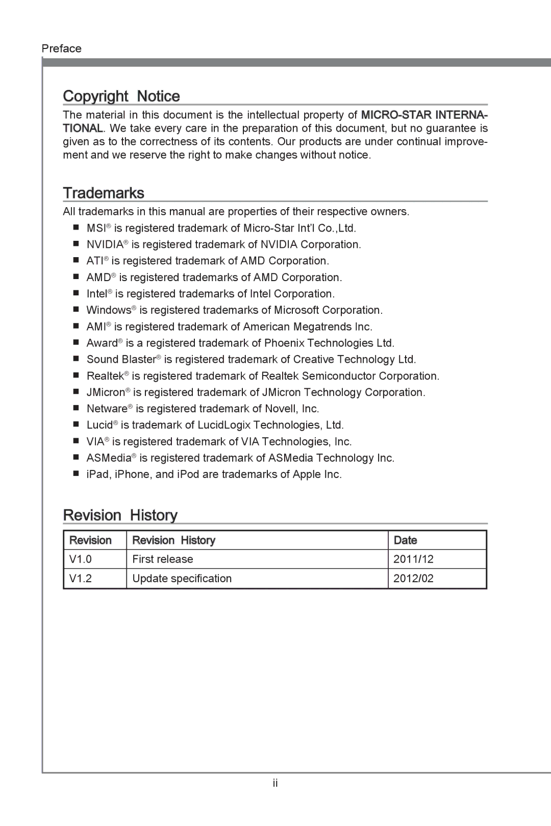 MSI Z77A-G45 manual Copyright Notice 