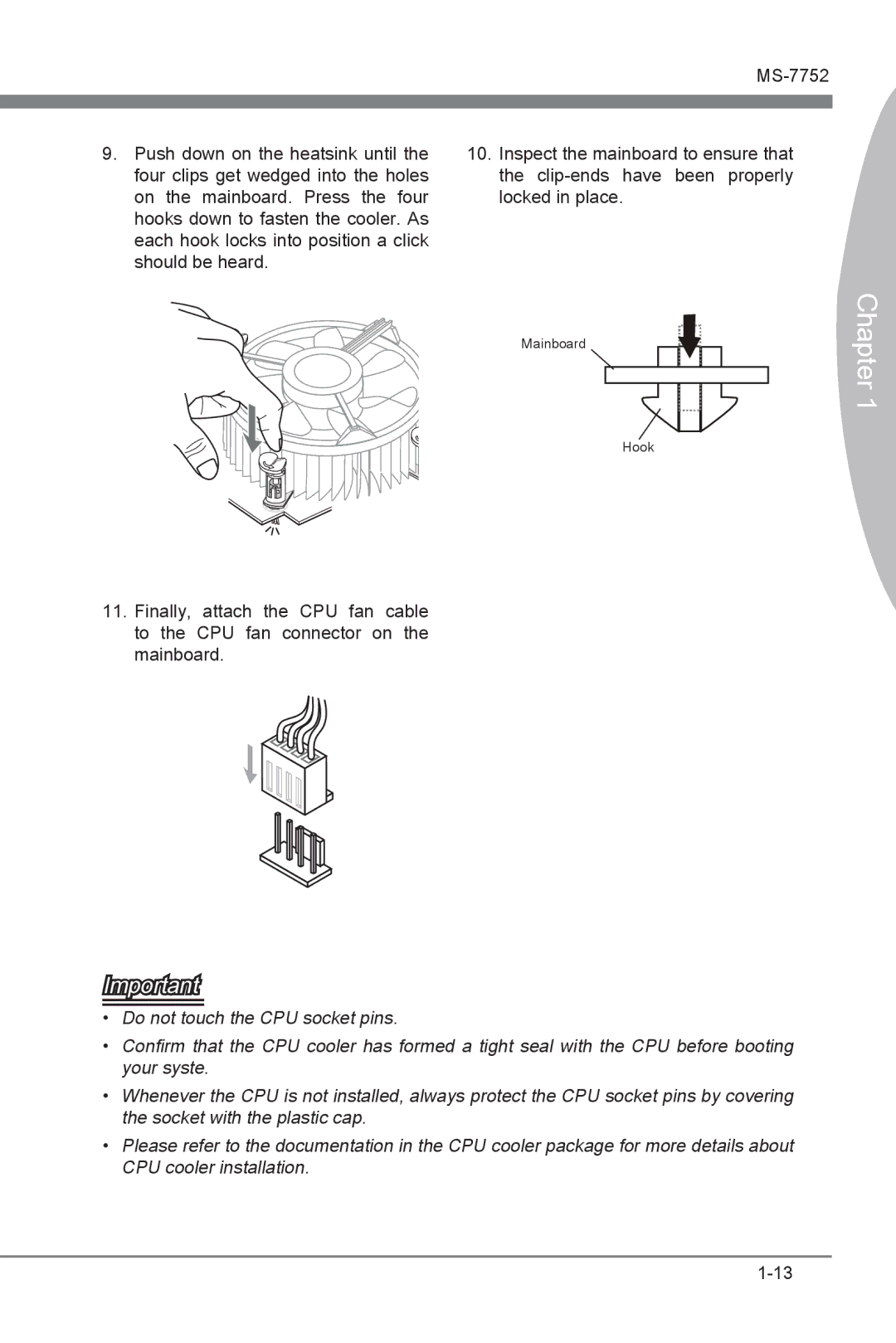 MSI Z77A-G45 manual Mainboard Hook 