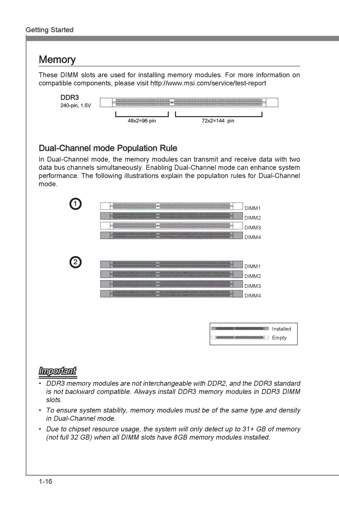 MSI Z77A-G45 manual Memory, Dual -Channel mode Population Rule 