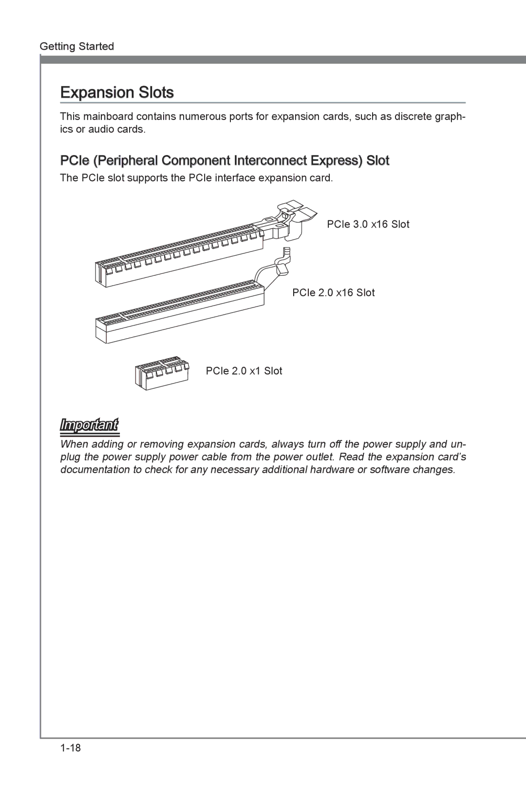 MSI Z77A-G45 manual Expansion Slots, PCIe Peripheral Component Interconnect Express Slot 