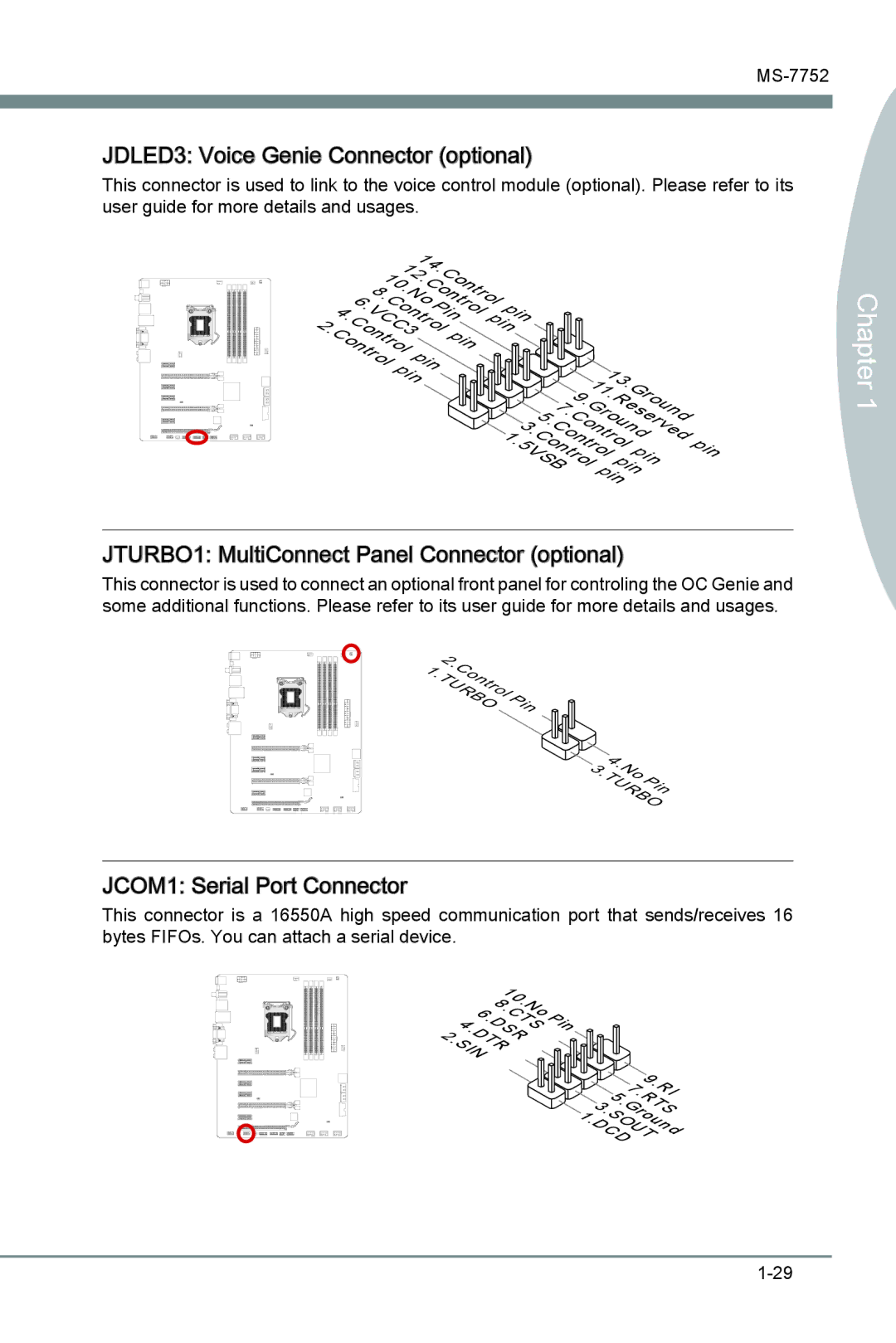 MSI Z77A-G45 manual JDLED3 Voice Genie Connector optional, JTURBO1 MultiConnect Panel Connector optional 