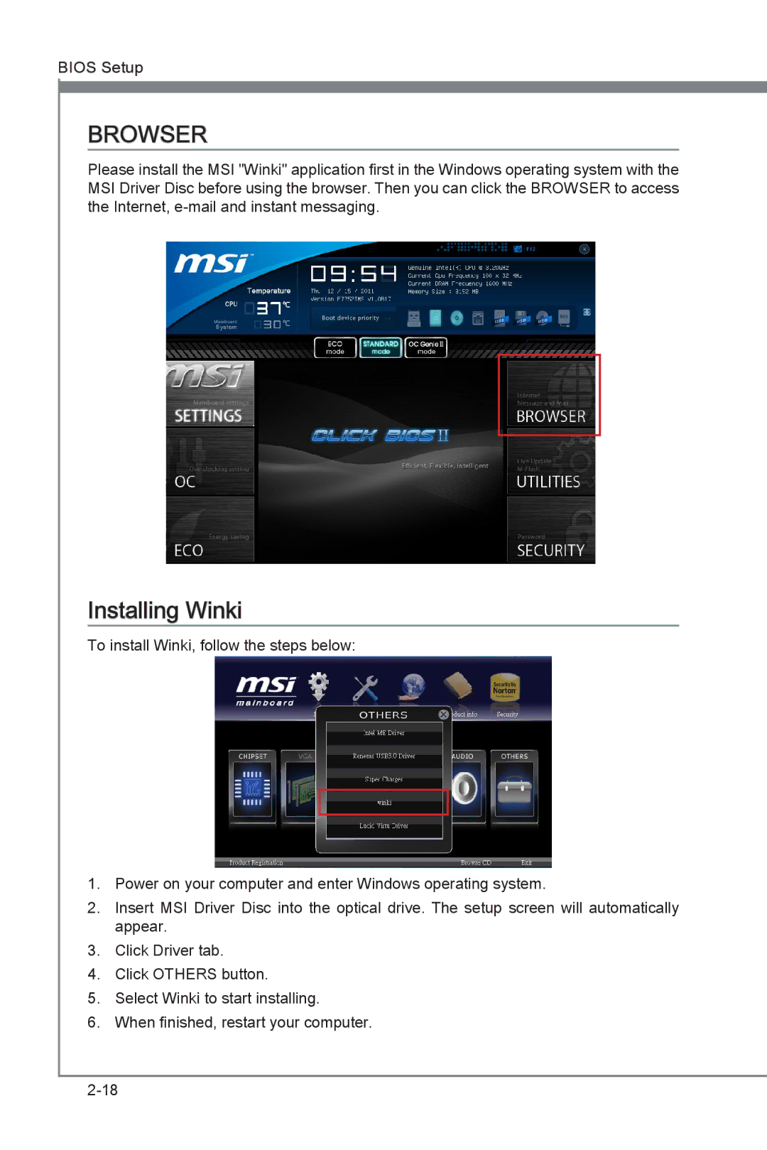 MSI Z77A-G45 manual Browser, Installing Winki 