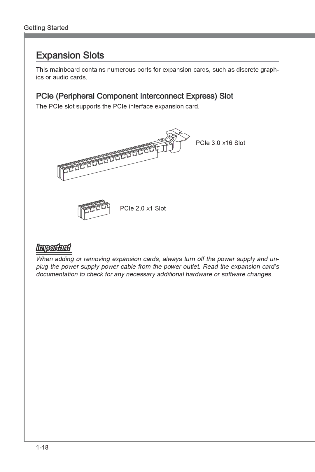 MSI Z77A-GD65 manual Expansion Slots, PCIe Peripheral Component Interconnect Express Slot 