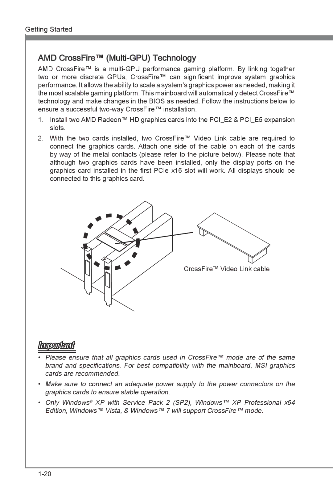 MSI Z77A-GD65 manual AMD CrossFire Multi -GPU Technology 