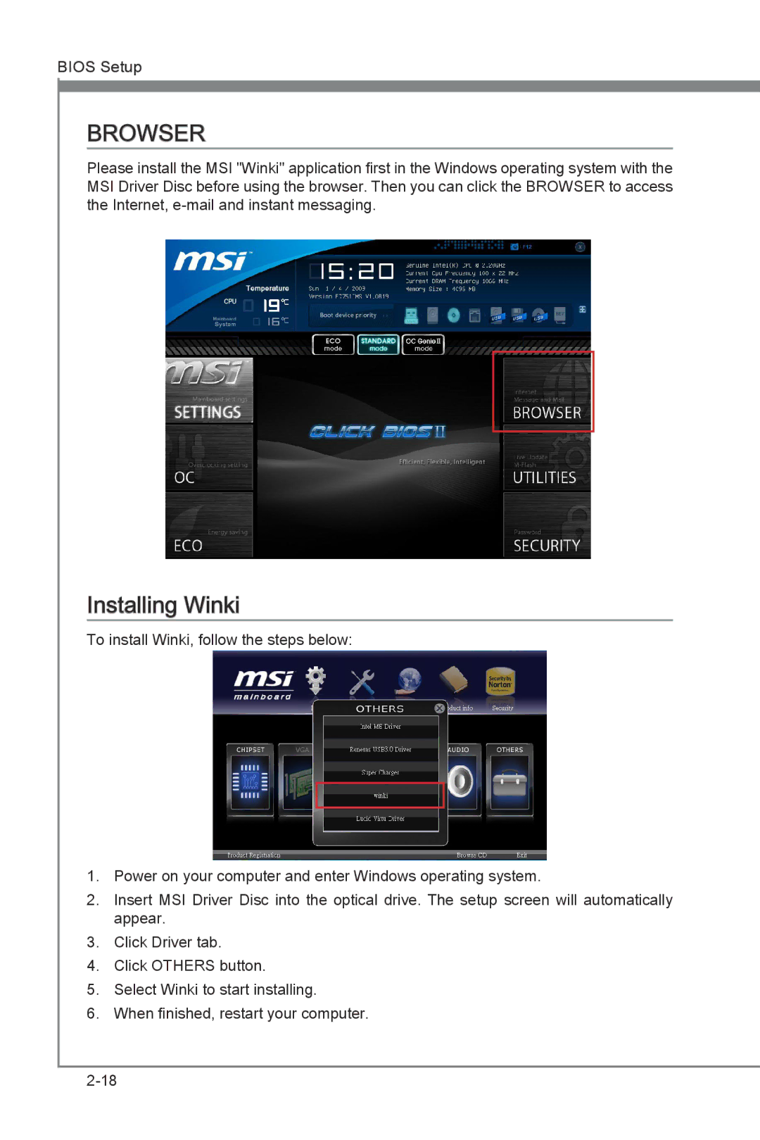 MSI Z77A-GD65 manual Browser, Installing Winki 