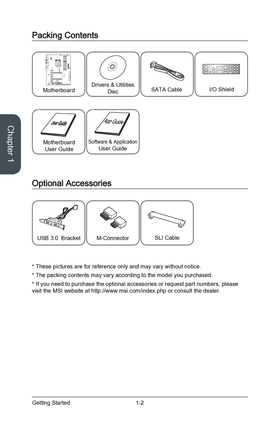 MSI Z87-G55 manual Packing Contents, Optional Accessories 