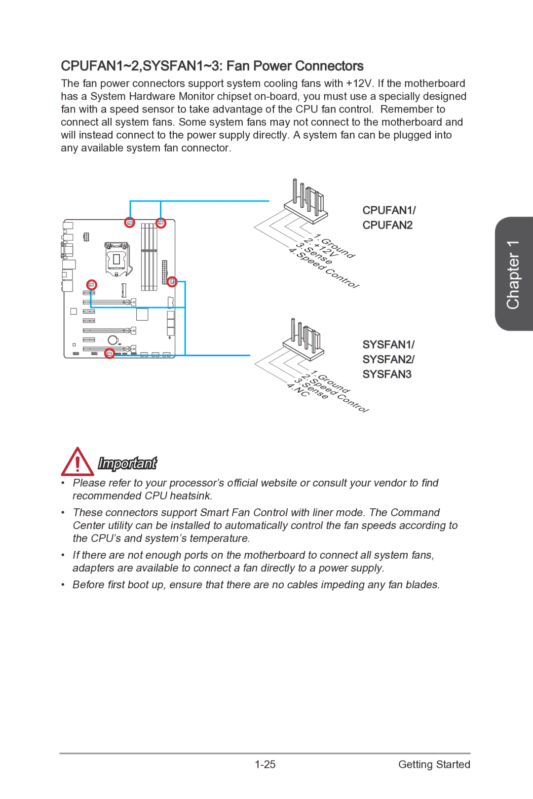 MSI Z87-G55 manual CPUFAN1~2,SYSFAN1~3 Fan Power Connectors 