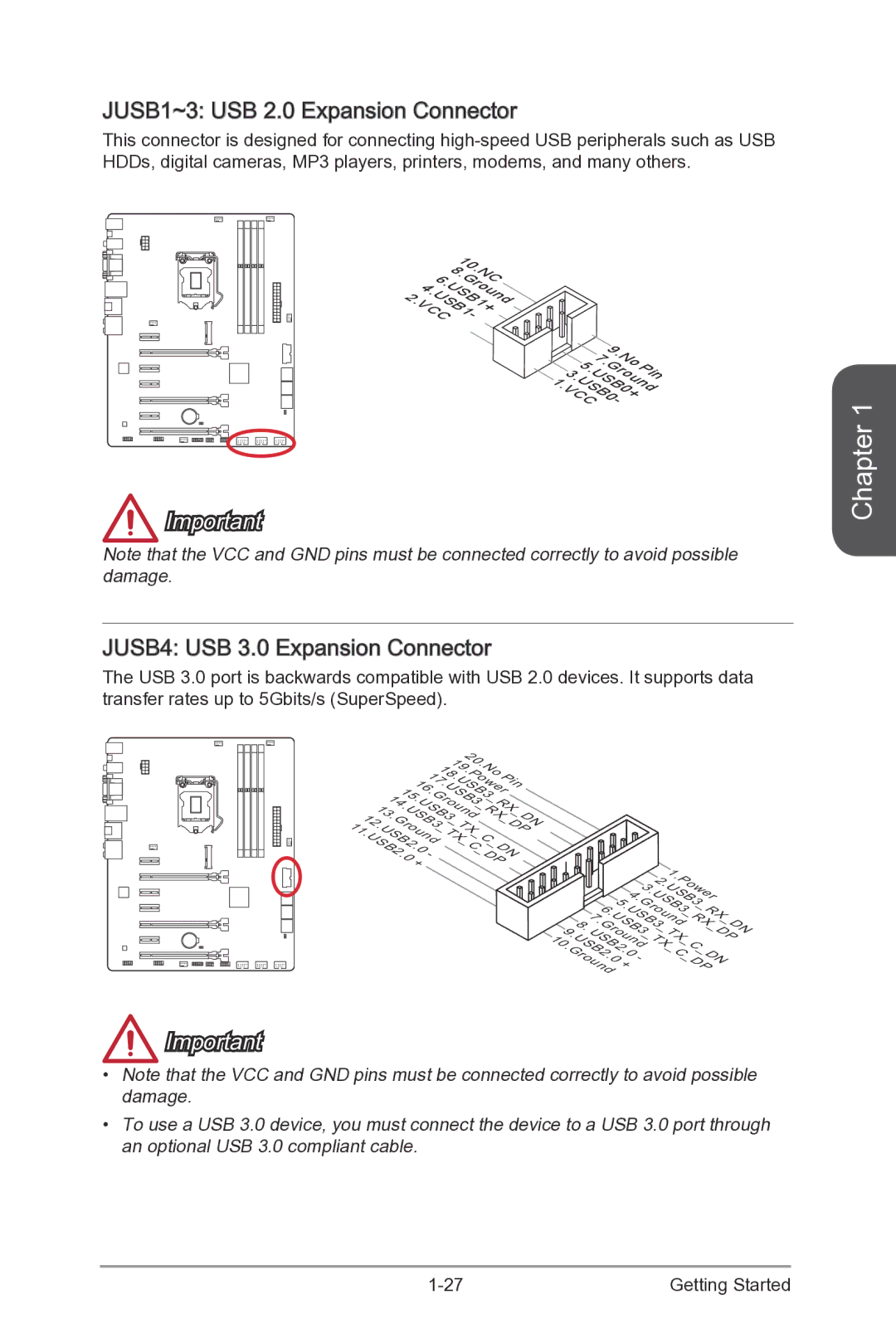 MSI Z87-G55 manual JUSB1~3 USB 2.0 Expansion Connector, JUSB4 USB 3.0 Expansion Connector 