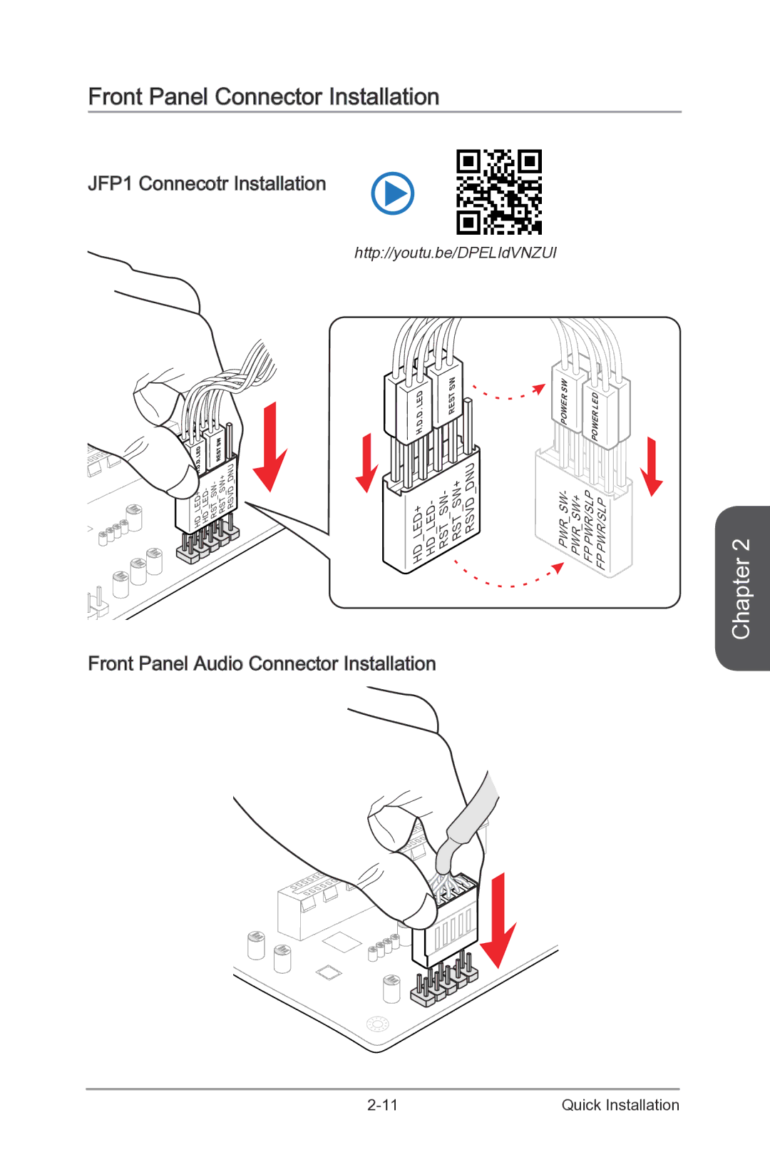 MSI Z87-G55 Front Panel Connector Installation, JFP1 Connecotr Installation, Front Panel Audio Connector Installation 