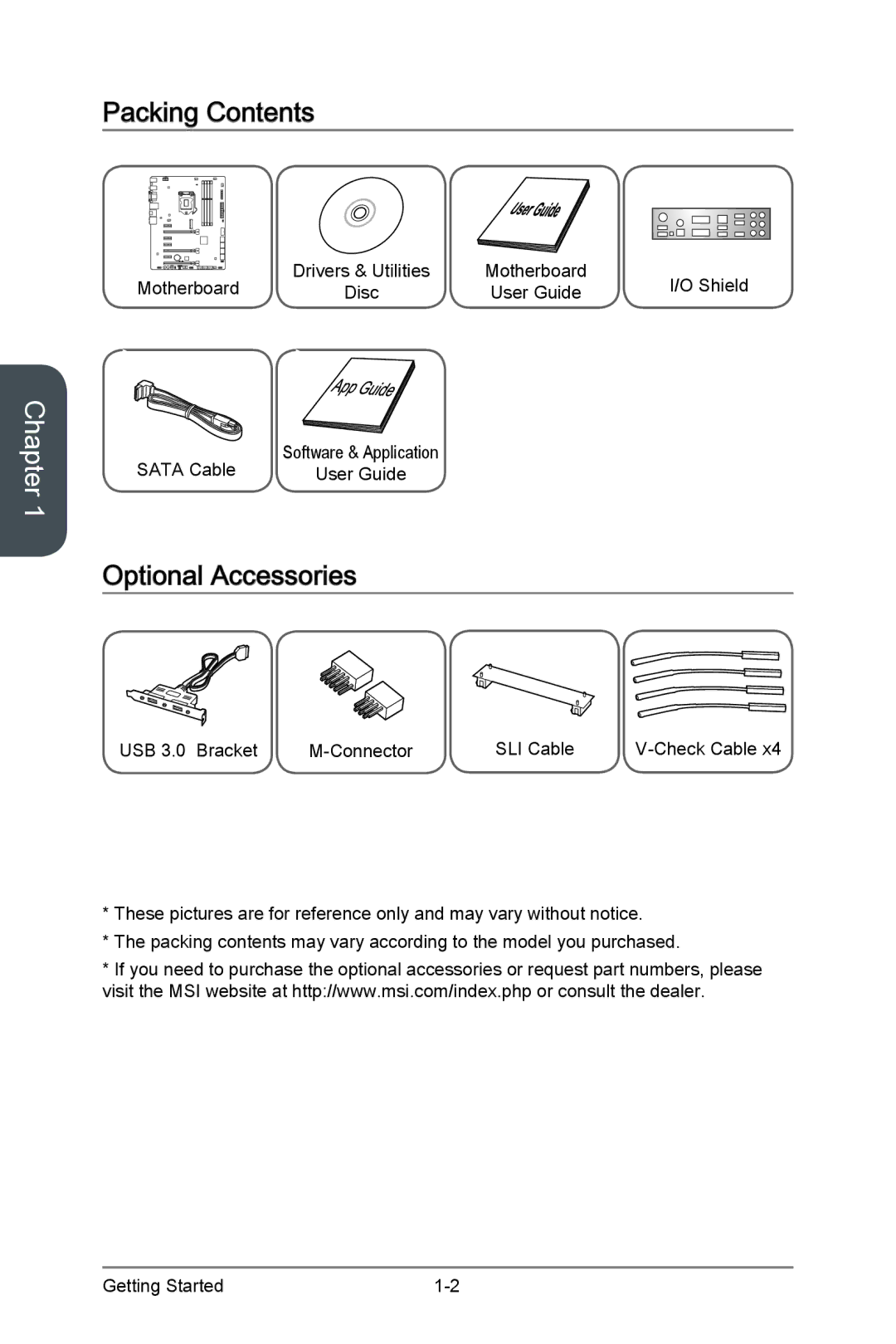 MSI Z87-GD65-GAMING manual Packing Contents, Optional Accessories 